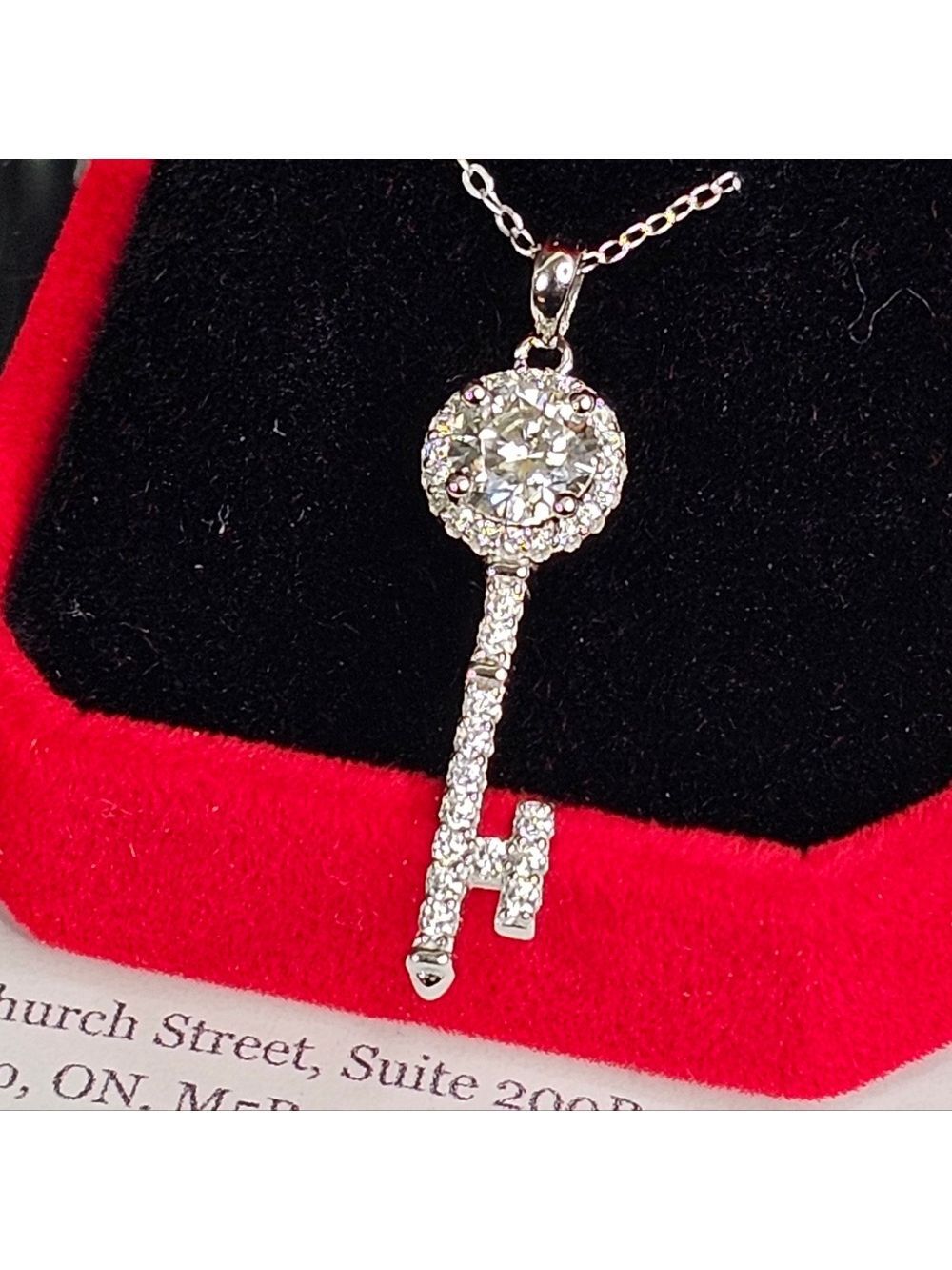 1CT Moissanite Key Pendant and 18in Sterling Silver 925 Chain Appraised